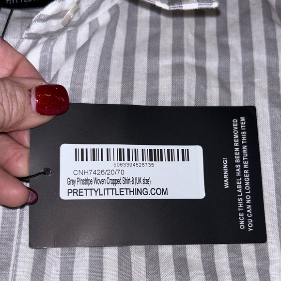 2 piece PLT Prettylittlething grey white woven cotton flax wide leg drawstring 8 - Picture 6 of 13